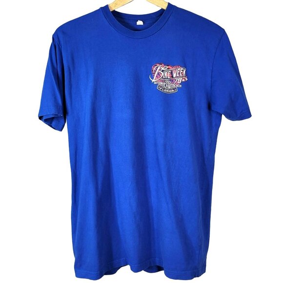 Bike Week Unisex Daytona Beach FL 2019 T Shirt Blue Medium 78th Motorcycle Back - Picture 2 of 5
